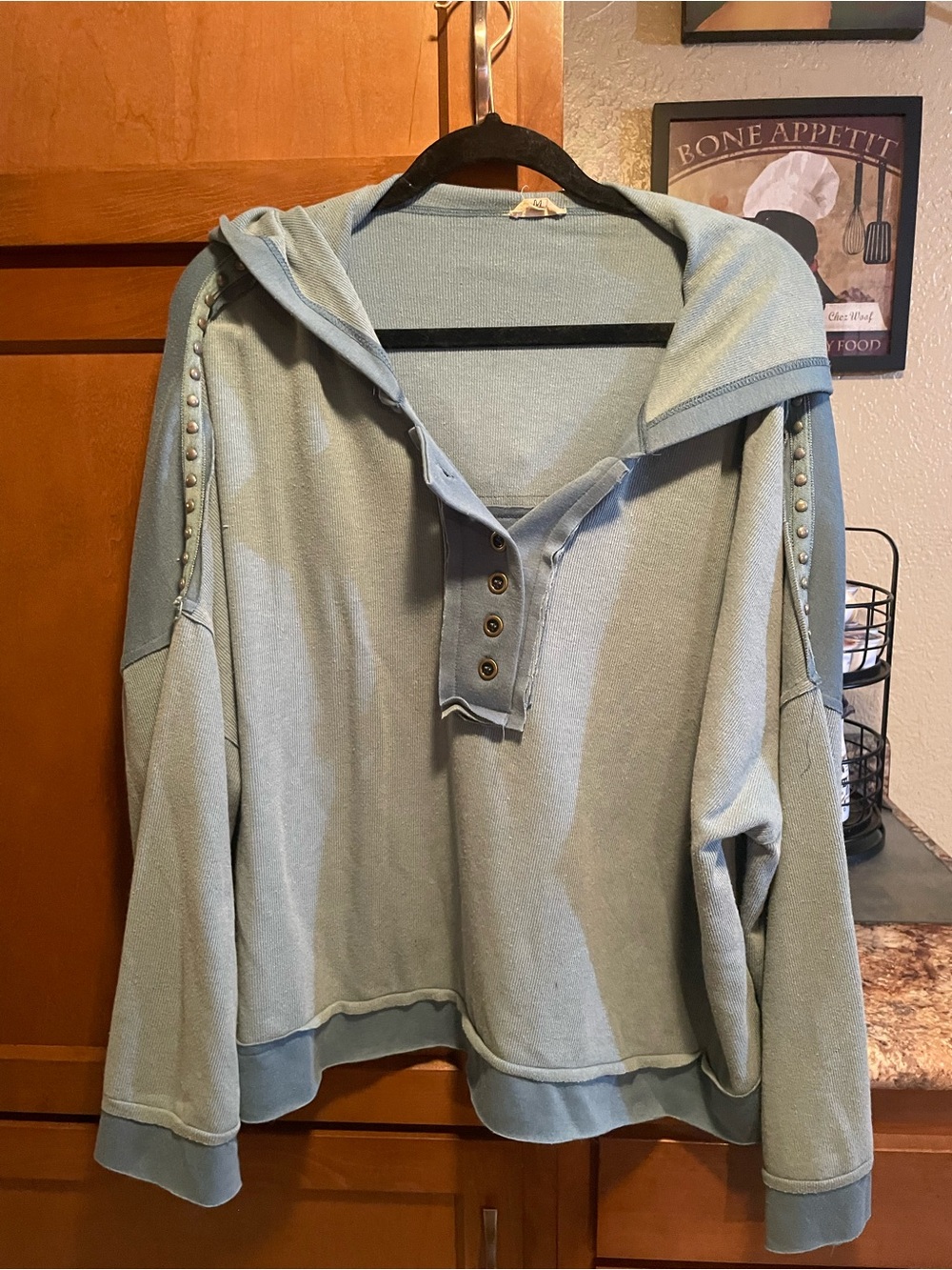 POL Ribbed Crewneck Pullover in Light Blue